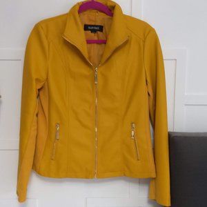 ELLEN TRACY Mustard Yellow Pleater zip Jacket size Medium GOLD Zippers
